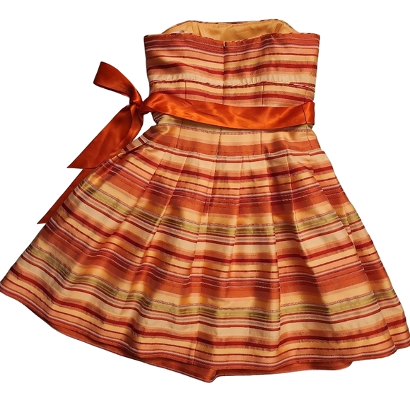 Talbots Cocktail Dress Striped Strapless Short Sz: 8 Fit And Flare Pink Orange - Picture 5 of 14